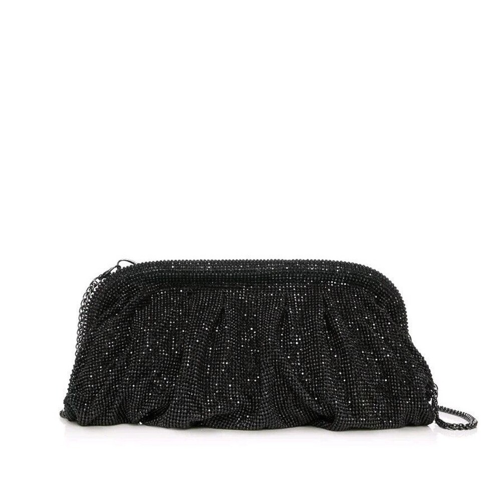 AQUA Irina Black Rhinestone Evening Clutch Crossbody Bag NWT Bloomingdale's New - Picture 2 of 15